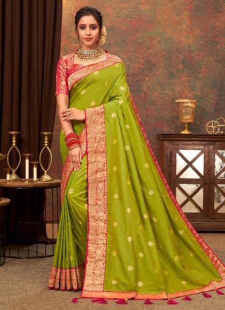 Parrot Green Colour KAVIRA DIVYANKA Designer Fancy Festive Wear Soft Silk Latest Saree Collection 4104